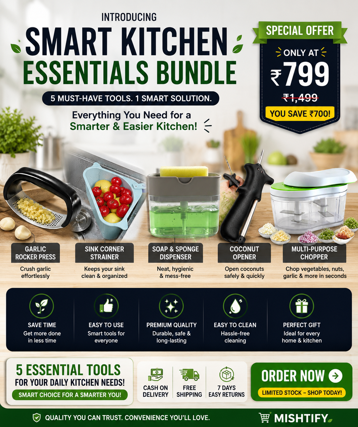 Mishtify Premium 5-in-1 Smart Kitchen Combo | Upgrade Your Daily Prep