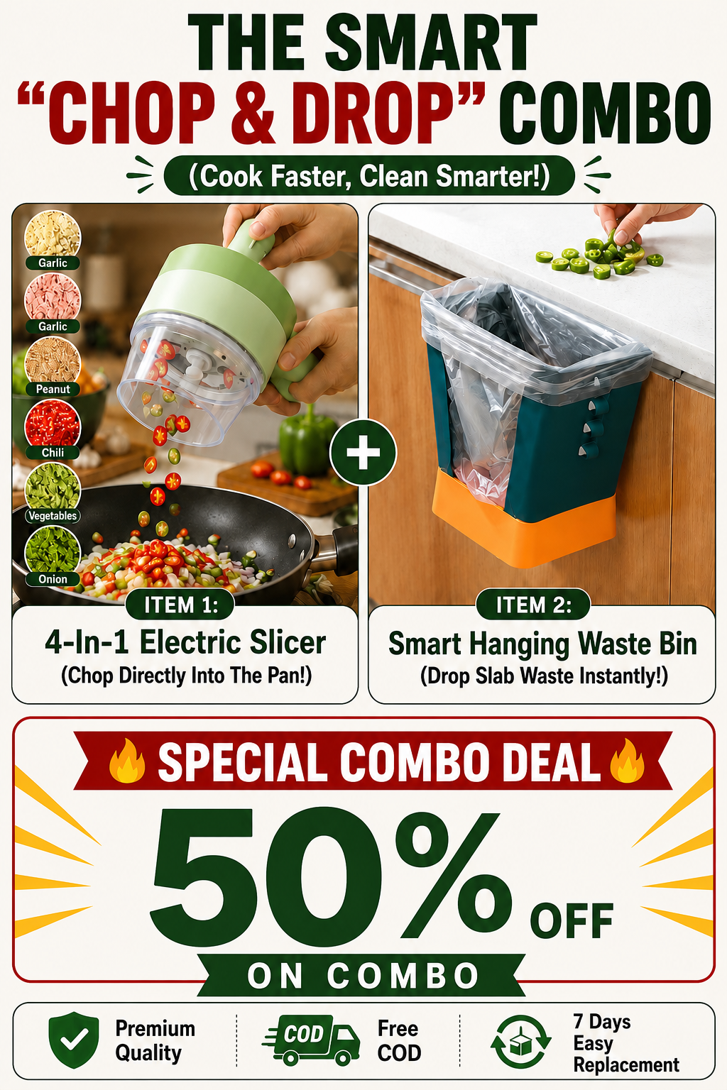4-in-1 Electric Food Chopper + Kitchen Trash BinCombo |  Kitchen Essentials