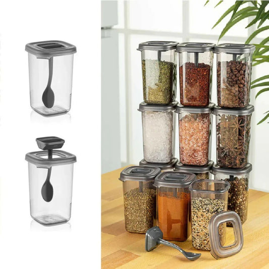 Airtight Spice Container Set With Built-In Spoon – Freshness Preserved