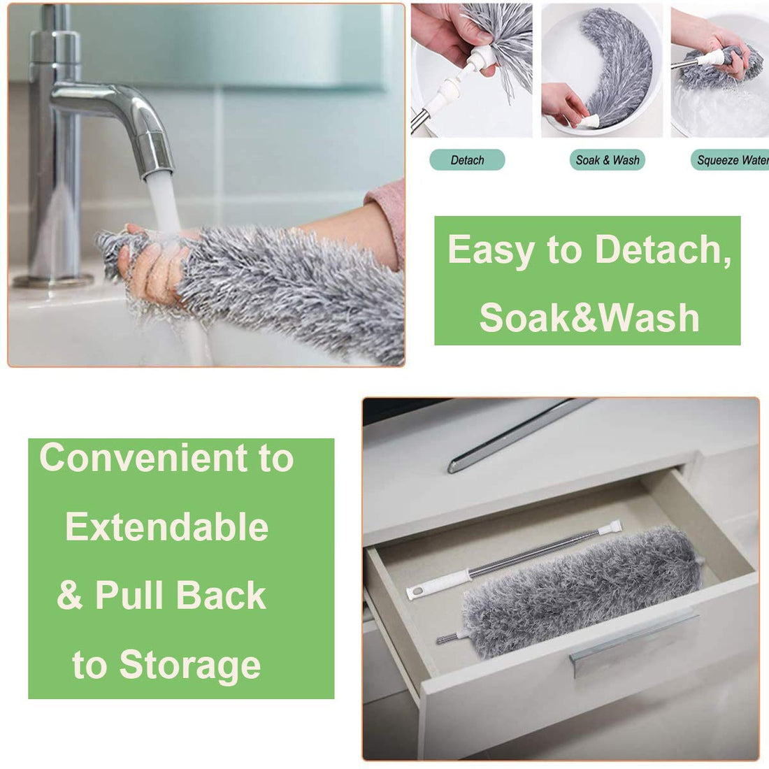 2-in-1 Home Cleaning Combo | Extendable Microfiber Duster + 6.5L Push Pedal Dust Bin + 2 FREE Mop Holders
