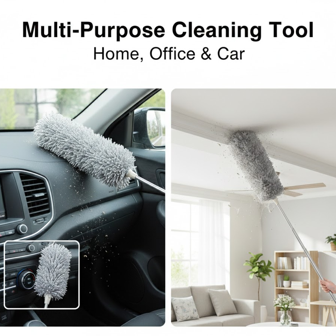 2-in-1 Home Cleaning Combo | Extendable Microfiber Duster + 6.5L Push Pedal Dust Bin + 2 FREE Mop Holders