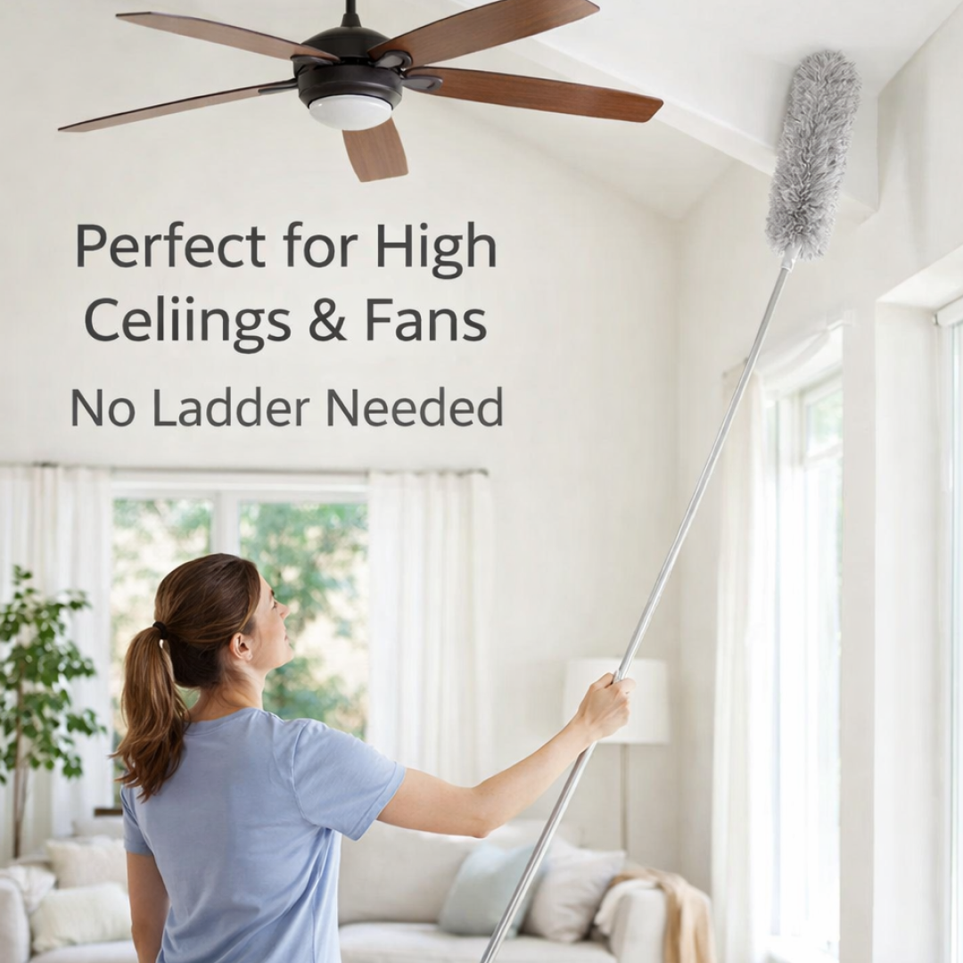 2-in-1 Home Cleaning Combo | Extendable Microfiber Duster + 6.5L Push Pedal Dust Bin + 2 FREE Mop Holders