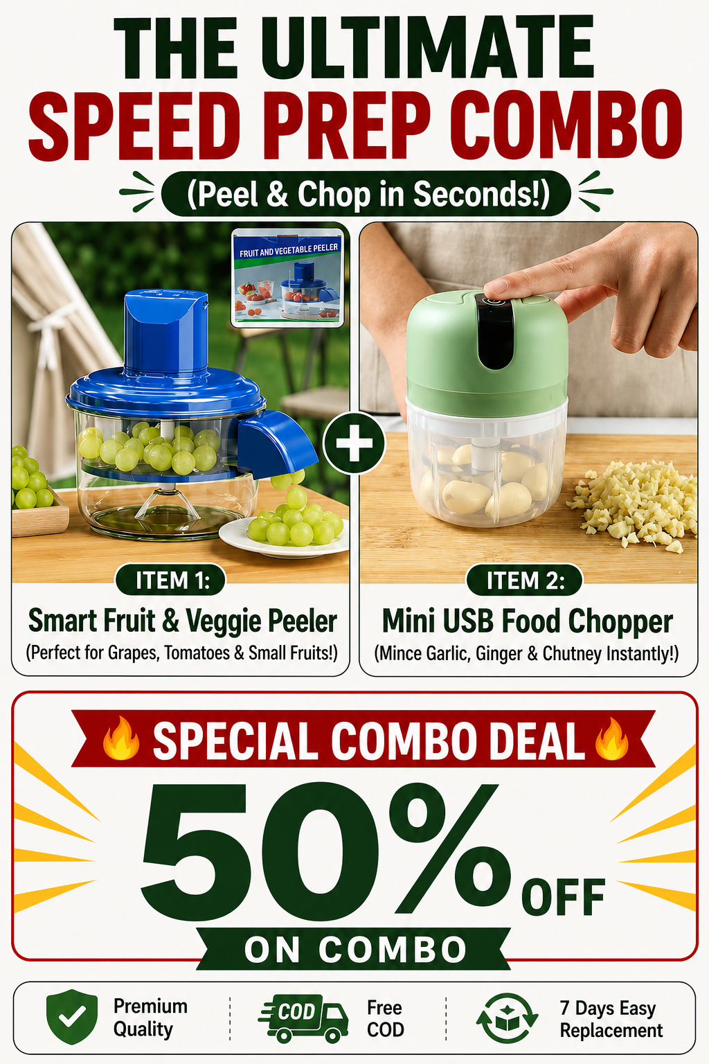 2-in-1 Kitchen Speed Prep Combo | Fruit & Vegetable Peeler + USB Rechargeable Mini Food Chopper